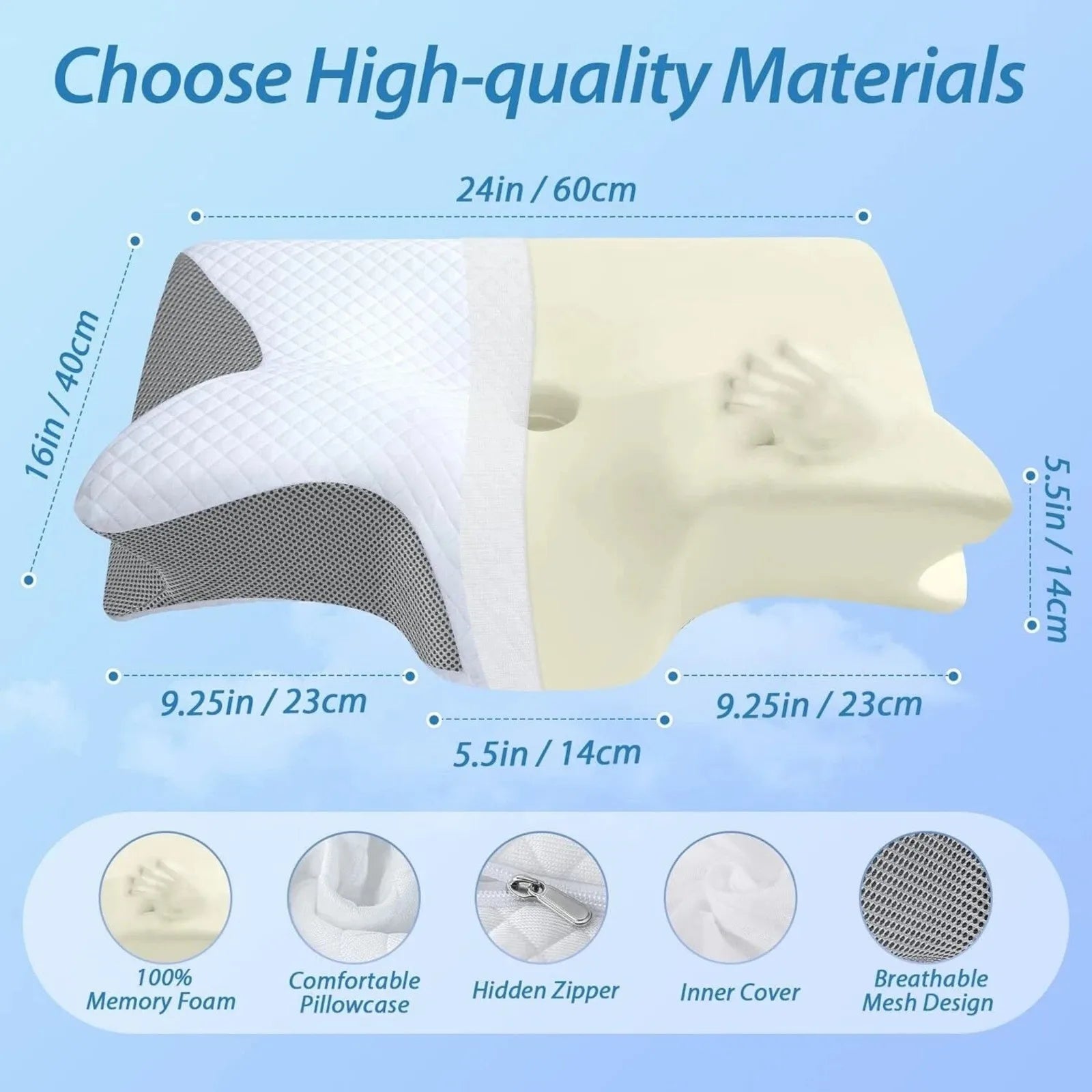 Ergonomic Memory Foam Pillow For Cervical Neck Shoulder Orthopedic Pain Relief