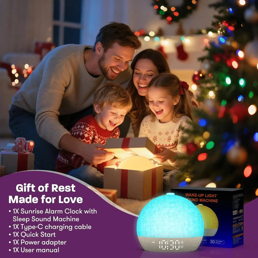 Wake Up Light Sunrise Alarm Clock Timer 30 White Noise Sound Machine Dimmable RGB Night Lights Sleep Aid Snooze Ideal for Gift